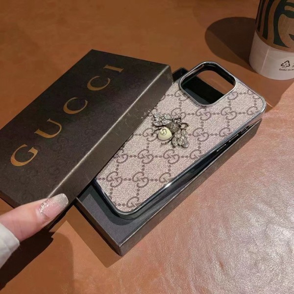 Gucci iphone 14plus/14pro max leather monogram case, by Rerecase