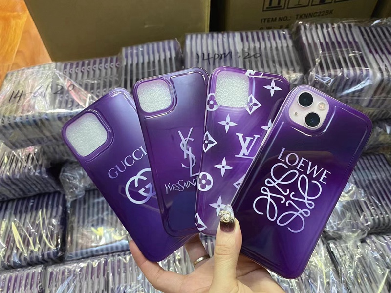 LV YSL Gucci Loewe iphone 15 Pro Max 15 plus case purple monogram shine  brand cover