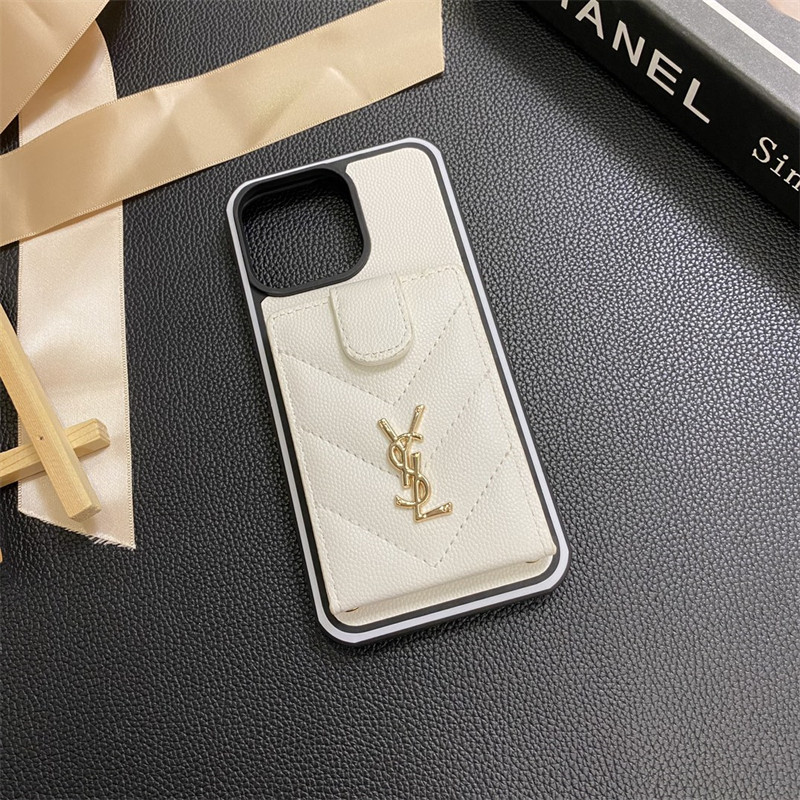 Ysl Luxury iPhone 16 15 Pro max 14 13 Case Back Cover coque  ledertascheiPhone13/14/15 16 Pro Max Wallet Flip Case